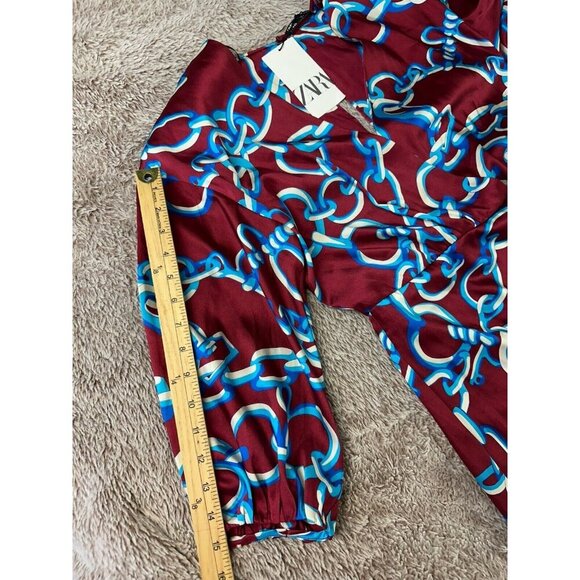 Zara Chain Print V-neck Midi Dress Size S Multicolored Spring Vacation New - Picture 9 of 16